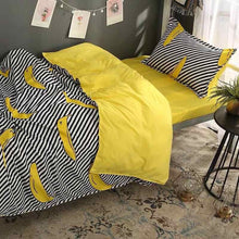 Load image into Gallery viewer, Black White Stripe Yellow Banana Double Sided Pillow And Duvet Cover