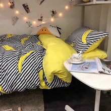 Load image into Gallery viewer, Black White Stripe Yellow Banana Double Sided Pillow And Duvet Cover