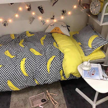 Load image into Gallery viewer, Black White Stripe Yellow Banana Double Sided Pillow And Duvet Cover